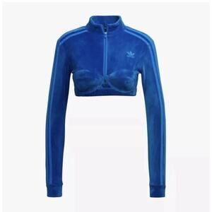 Adidas Originals x Jeremy Scott Blue Velour Track Jacket Womens Size L Crop Top
